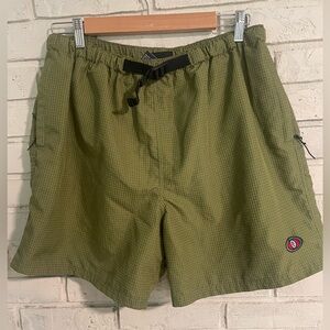 OOBE Made on Earth Olive Green Checkered swim trunks. Medium, good used cond.